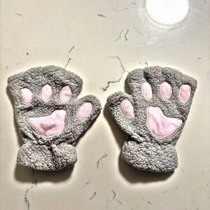 Gray and Pink Paw Gloves